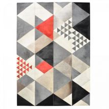 Unamourdetapis - Tapis en peau de vache 200x290 rouge et gris kilm fait à la main redtri