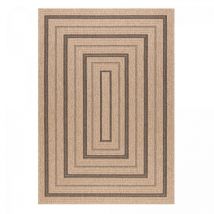Jadorel - Tapis extérieur kilim Ø160cm beige et noir rond jute art 5