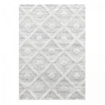 Jadorel - Tapis salon et chambre Ø80cm gris et blanc rond tissé motif scandinave pistioum