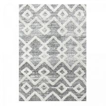 Jadorel - Tapis salon et chambre 140x200 gris foncé et blanc rectangle tissé