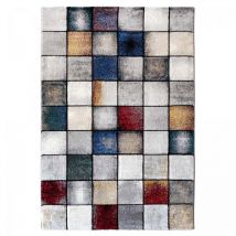 Tapis salon et chambre 80x150 gris et jaune rectangle tissé motif géométrique PETICA