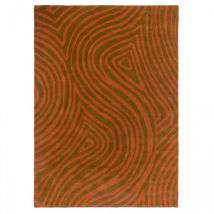 Tapis salon et chambre en laine 250x350 orange fait main motif abstrait groove