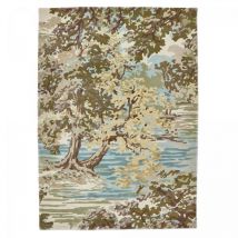 Sanderson - Tapis salon et chambre en laine 140x200 vert et beige rectangle fait main