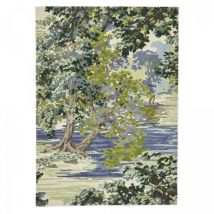 Sanderson - Tapis salon et chambre en laine 140x200 bleu et vert rectangle fait main