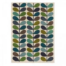 Orla Kiely - Tapis salon et chambre en laine 160x230 crème et vert fait à la main