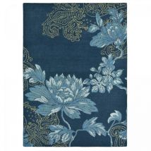 Wedgwood - Tapis salon et chambre en laine 120x180 bleu marine et bleu fait à la main