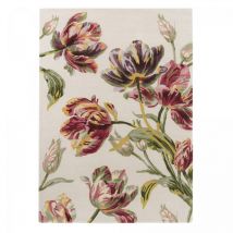 Laura Ashley - Tapis salon et chambre en laine 200x280 crème et vert rectangle fait main