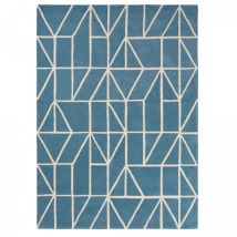 Scion - Tapis salon et chambre en laine 160x230 bleu fait à la main motif abstrait viso