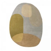 Brink&campman - Tapis salon et chambre en laine 250x350 gris et vert ovale fait à la main