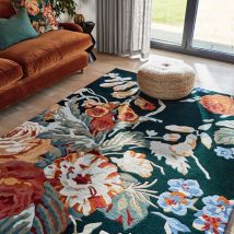 Sanderson - Tapis salon et chambre en laine 250x350 bleu marine et orange fait à la main