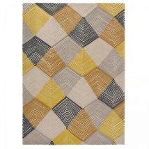 Harlequin - Tapis salon et chambre en laine 170x240 jaune et gris fait à la main