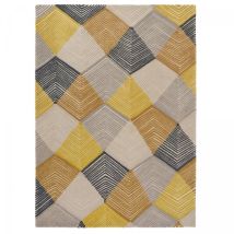 Harlequin - Tapis Salon Et Chambre En Laine 200x280 Jaune Et Gris Fait À La Main