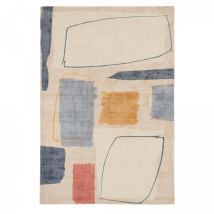 Scion - Tapis salon et chambre en laine 160x230 beige et bleu fait à la main