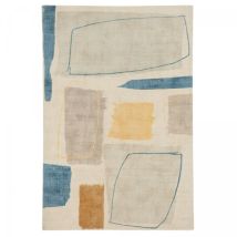 Scion - Tapis Salon Et Chambre En Laine 120x180 Beige Et Jaune Fait À La Main