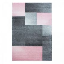 Dezenco - Tapis salon et chambre 80x250 rose et gris rectangle tissé motif géométrique karluk