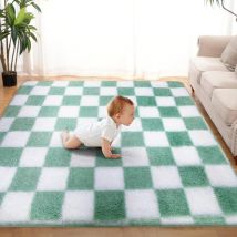 Freosen - Tapis Salon Shaggy 120 x 160 cm Descente de lit Tapis Poils Longs Doux pour Salon Chambre Canapé Moelleux Chambre Blanc Vert
