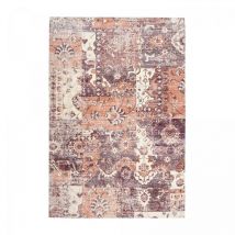 Impalo - Tapis salon et chambre en coton 120x170 rose et blanc rectangle tissé danding