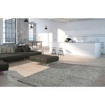 Deladeco - Tapis scandinave en laine géométrique à poils court Mandoor Graphite 80x150