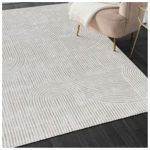 Tapis scandinave graphique courtes mèches Taro Beige 120x170
