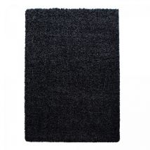 Jadorel - Tapis poils longs shaggy Ø80cm noir tissé rond motif uni uni c