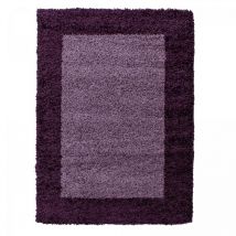 Jadorel - Tapis poils longs shaggy Ø120cm violet et pourpre tissé rond motif simple bordure