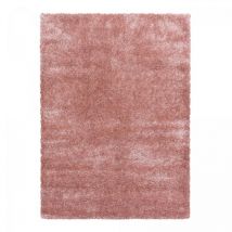 Tapis longs poils shaggy 140x200 rose tissé rectangle motif uni UNI A