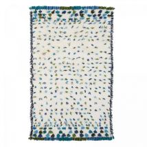 Designers Guild - Tapis shaggy 160x260 crème et bleu fait main en laine rectangle motif géométrique cobalt