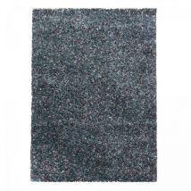 Tapis poils longs shaggy 80x250 bleu tissé rectangle motif faux uni UNI D