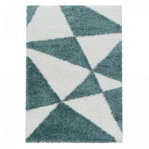 Jadorel - Tapis shaggy 80x250 vert et crème tissé rectangle motif géométrique triangle a