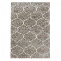 Jadorel - Tapis shaggy Ø200cm beige et crème tissé rond motif scandinave scandinav a