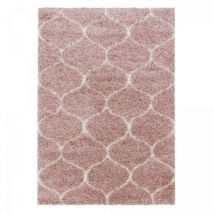Jadorel - Tapis shaggy Ø160cm rose crème et me tissé rond motif scandinave scandinav a