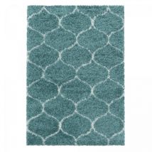 Jadorel - Tapis shaggy Ø200cm turquoise et crème tissé rond motif scandinave scandinav a