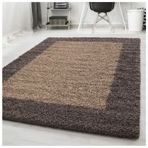 Allotapis - Tapis shaggy contemporain rectangle Ximoz Taupe 100x200