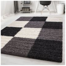 Allotapis - Tapis shaggy graphique design Vita Noir 200x290