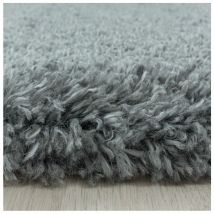 Allotapis - Tapis shaggy moelleux uni rond Matheo Gris clair ø 80