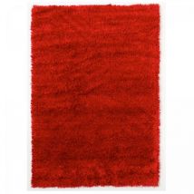Unamourdetapis - Tapis shaggy Ø140cm rouge fait main rond motif uni malaidory