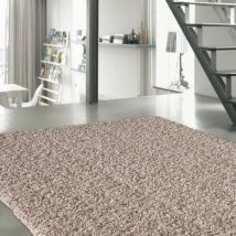 Sanat Hali - Tapis shaggy 80x150 beige tissé rectangle motif uni sg loca