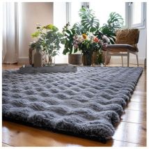 Deladeco - Tapis shaggy uni effet 3D moderne Ayna Anthracite 160x230