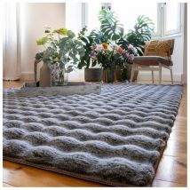 Deladeco - Tapis shaggy uni effet 3D moderne Ayna Taupe 120x170