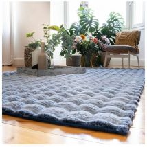 Deladeco - Tapis shaggy uni effet 3D moderne Ayna Bleu 40x60