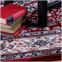 Deladeco - Tapis style orient rectangle en polyester Cauris Rouge 160x230
