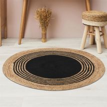Tapis Rond Jute Coton Noir 90cm