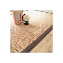 Décoweb - Tapis tissé plat - Java Chevron nature - Ganse coton marron - 80 x 150 cm