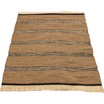 Tapis tressé en feuilles de palme naturel et noir 214 x 151 cm