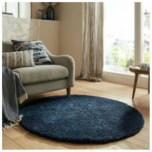 Flair Rugs - Tapis uni à longues mèches moderne doux Feather Soft Marine Ø133
