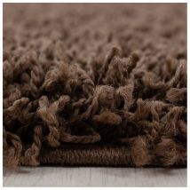 Allotapis - Tapis uni à longues mèches rond Soho Marron ø 120