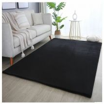 Allotapis - Tapis uni doux à courtes mèches Hector Noir 60x110