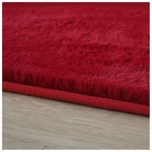 Allotapis - Tapis uni doux à courtes mèches rond Beads Rouge ø 200
