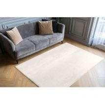 Deladeco - Tapis uni doux moderne longues mèches Luma Blanc 160x230