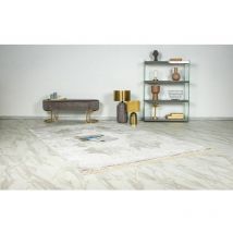 Hellocarpet - Tapis vintage effet 3D avec franges rayé luxe Alix Argenté 200x290